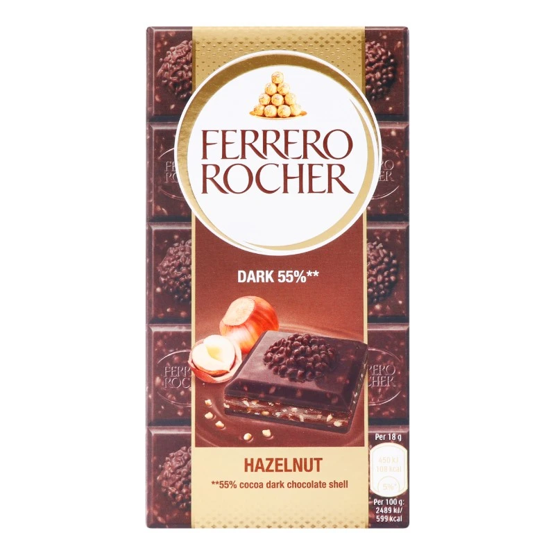 Шоколад 55% чорний з лісовими горіхами Ferrero Rocher, 90г