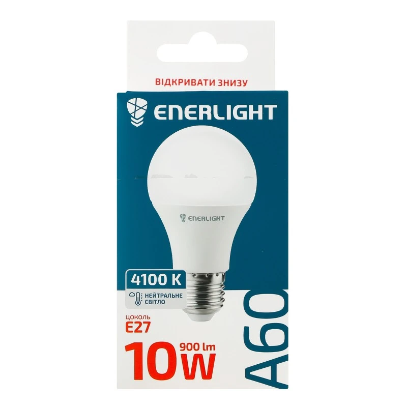 Лампа світлодіодна 10W 900lm E27 4100K A60 Enerlight, шт