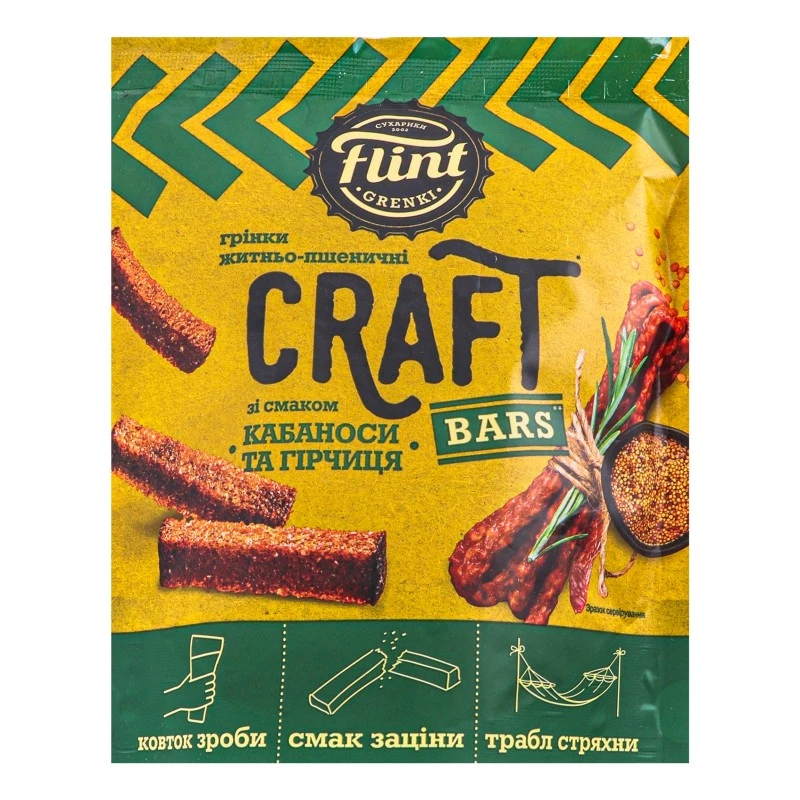 Грінки житньо-пшеничні Кабаноси та гірчиця д/п Craft Bars Flint, 90 г