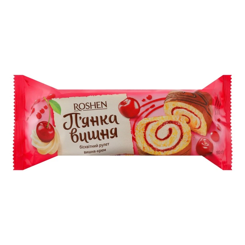 Рулет бісквітний П&#039;яна вишня Roshen, 180 г
