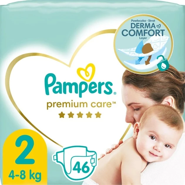 Підгузки для дітей 4-8 кг 2 Premium Care Pampers, 46 шт/уп.