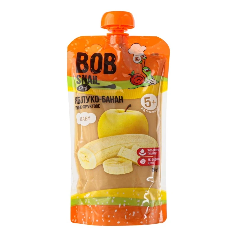 Пюре для дітей від 5міс Яблуко-банан Bob Snail д/п 250г