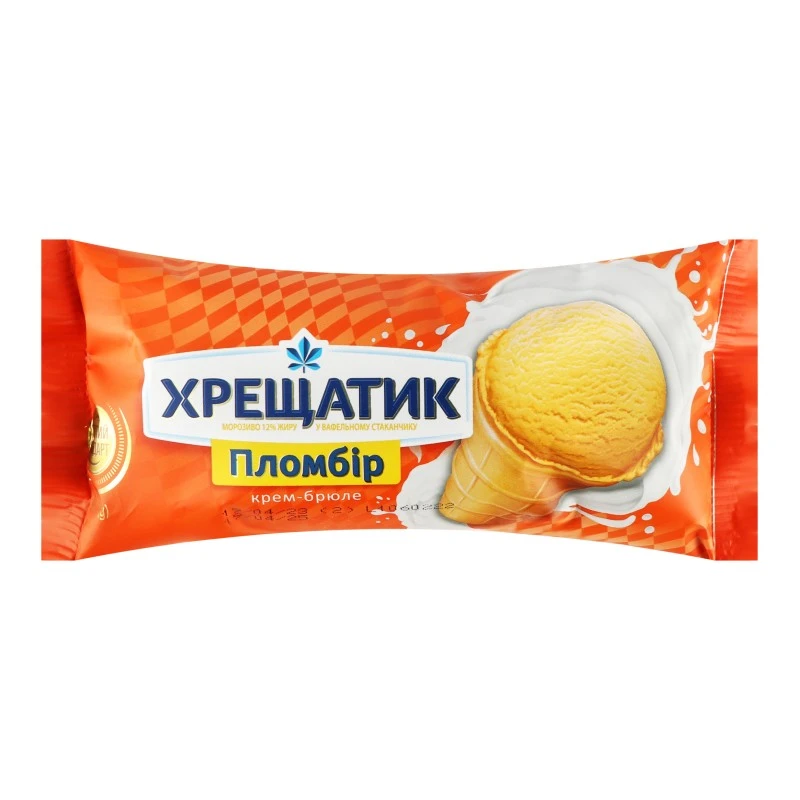 Морозиво 12% пломбір у вафельному стаканчику Крем-брюле Золотий стандарт Хрещатик м/у 90г