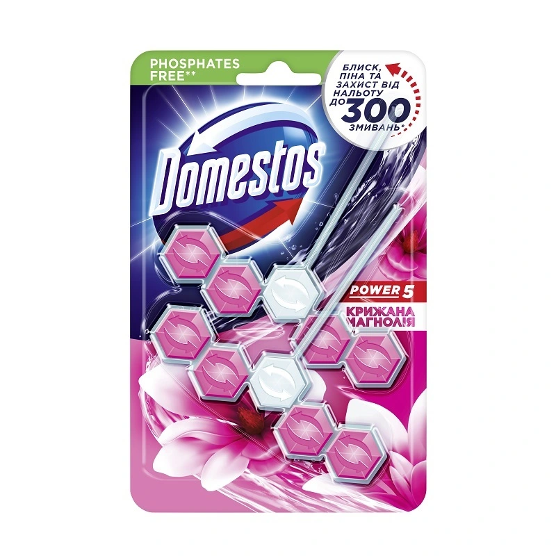 Блок для очищення унітазу Крижана магнолія Power 5 Domestos, 2 шт/уп.