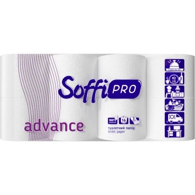 Туалетний папір 2-х шаровий  Advance Soffi Pro, 16 шт/уп.