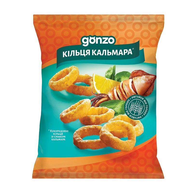 Кільця кукурудзяні зі смаком кальмару Gonzo, 40 г