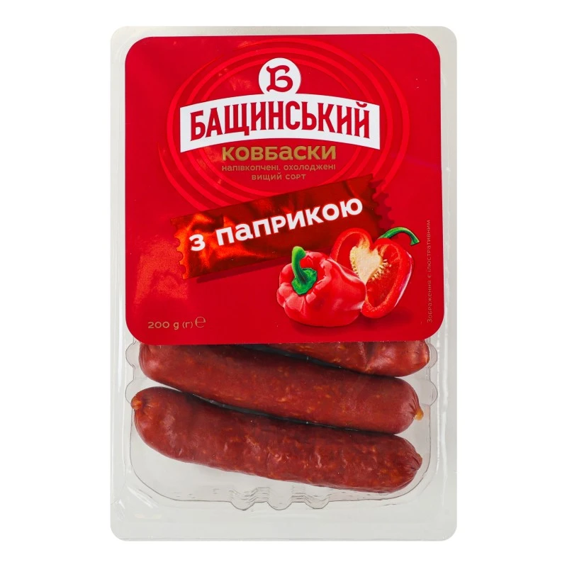 Ковбаски з паприкою н/к, в/с Бащинський, 200 г