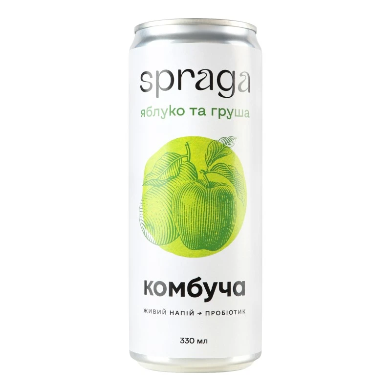 Напій комбуча яблуко-груша ж/б Spraga, 0.33 л