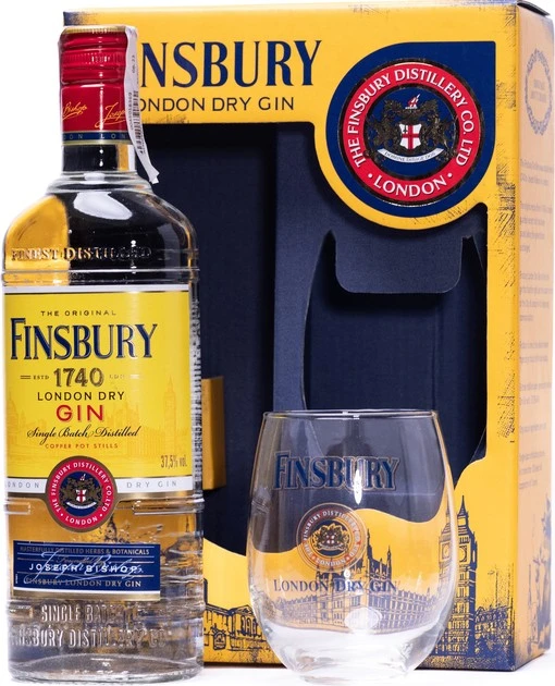 Набір Джин Finsbury London Dry 0.7 л 37.5% у подарунковій упаковці + склянка 465 мл
