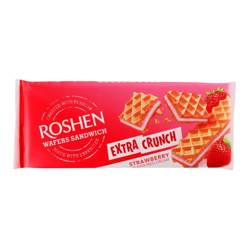 Вафлі Strawberry Extra Crunch Wafers Sandwich Roshen, 142 г