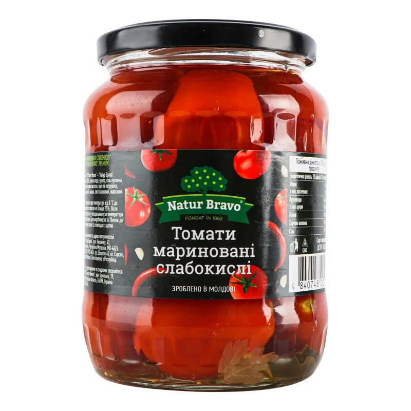 Томати мариновані слабокислі Natur Bravo, 670 мл