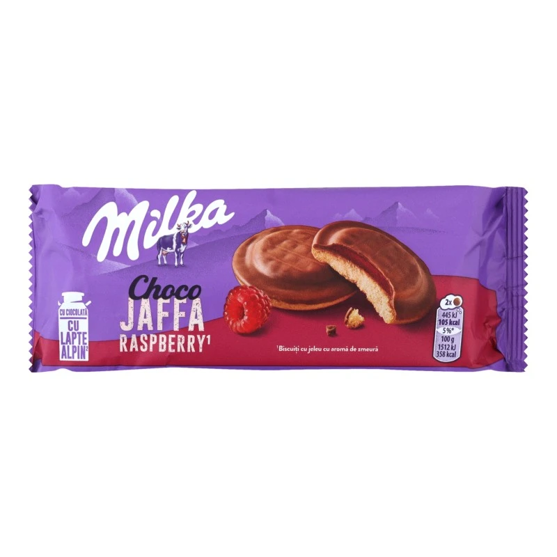 Печиво вкрите молочним шоколадом Raspberry jelly Choco Jaffa Milka, 147 г