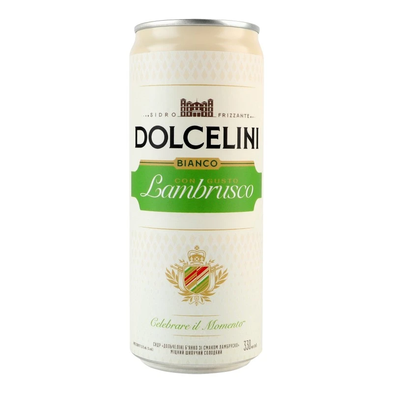 Сидр солодкий шипучий міцний Bianco Con Gusto Lambrusko ж/б Dolcelini, 0.33 л