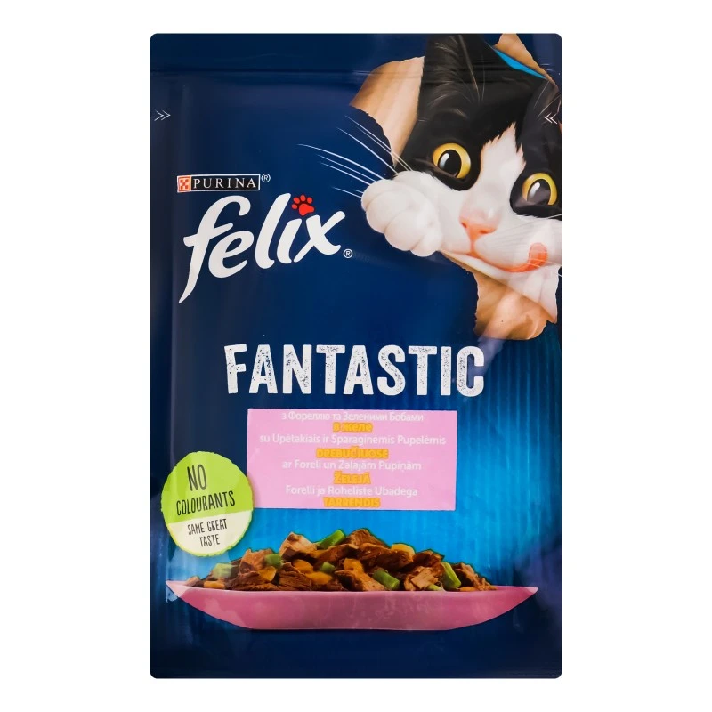 Корм для котів з фореллю та зеленими бобами в желе Fantastic Felix, 85 г