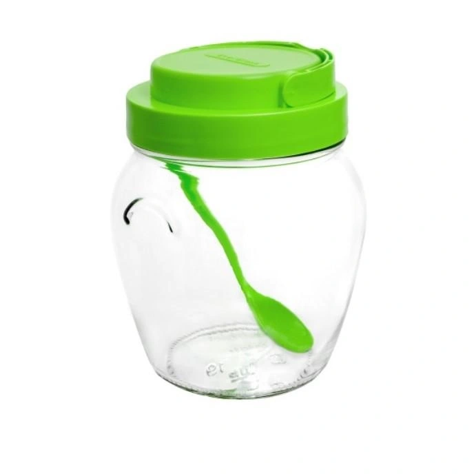 Банка з кришкою, ручкою та ложкою салатова 1062мл EverGlass, 1шт