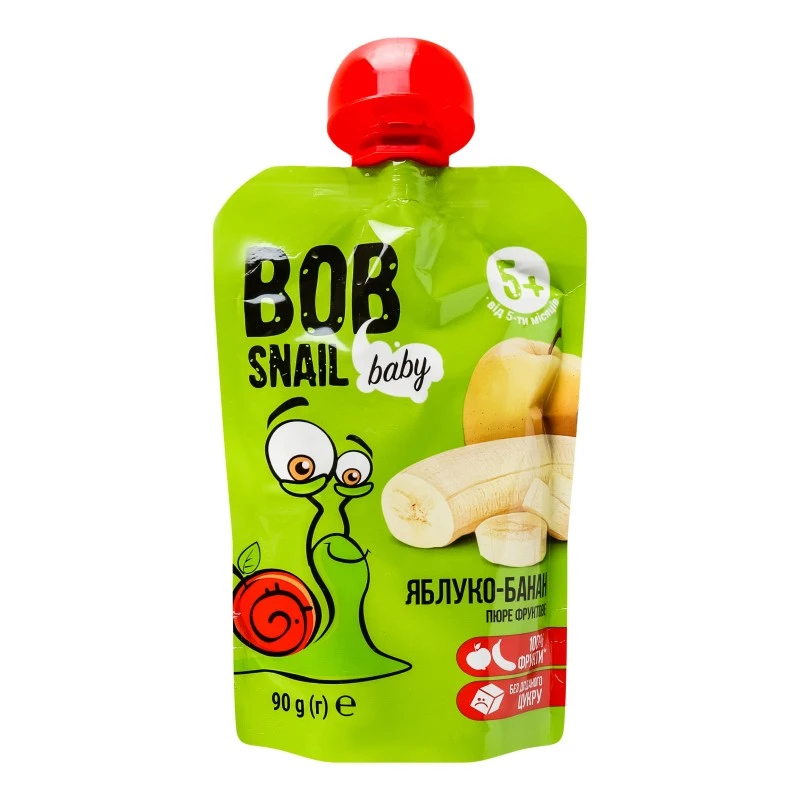 Пюре фруктове для дітей від 5міс Яблуко-банан Bob Snail д/п 90г