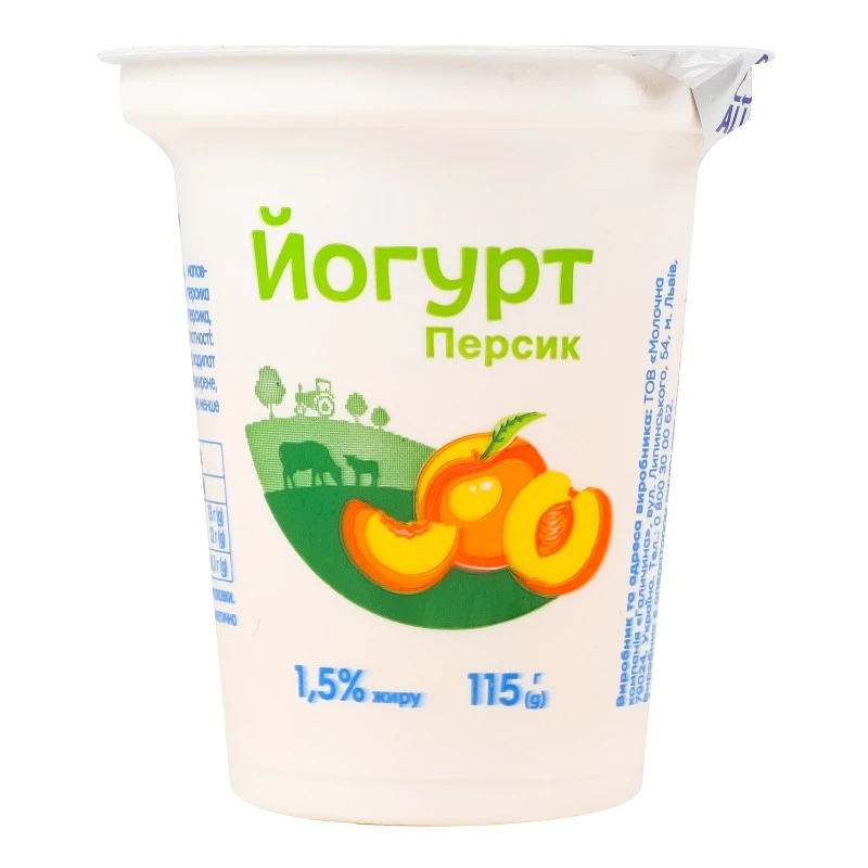 Йогурт 1.5% зі смаком персика Молочар, ст 115г