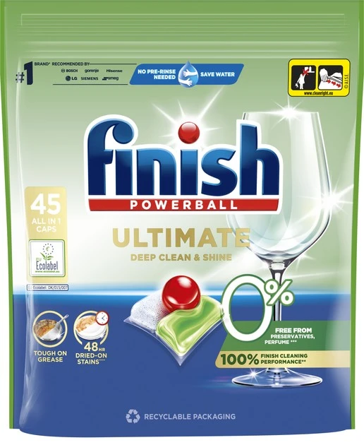 Капсули для посудомийн машин Ultimate 0% Finish, 45 шт