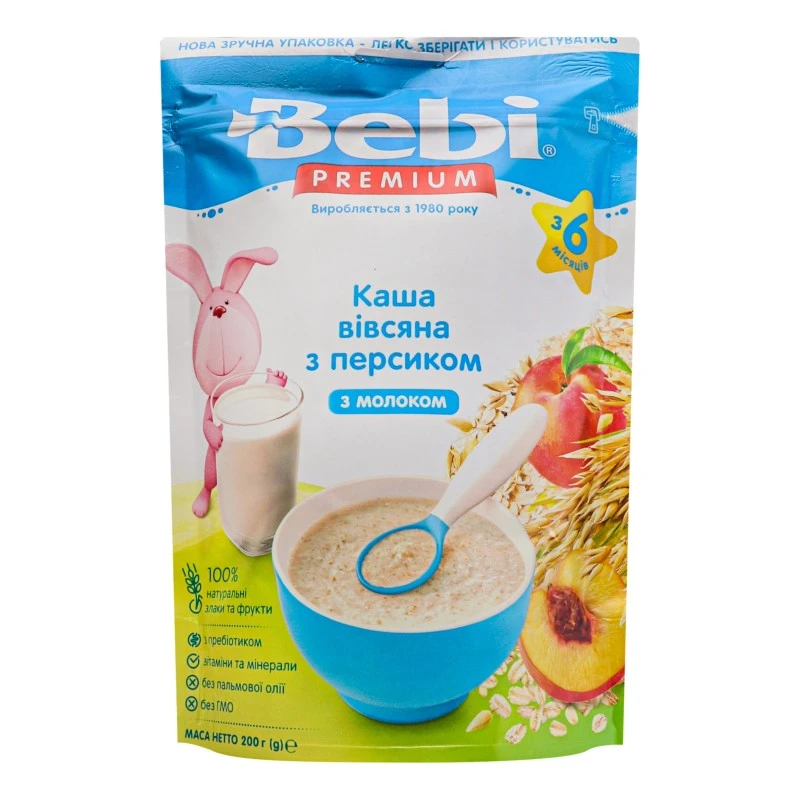 Каша молочна для дітей від 6 міс Вівсяна з персиком Premium Bebi,  200 г