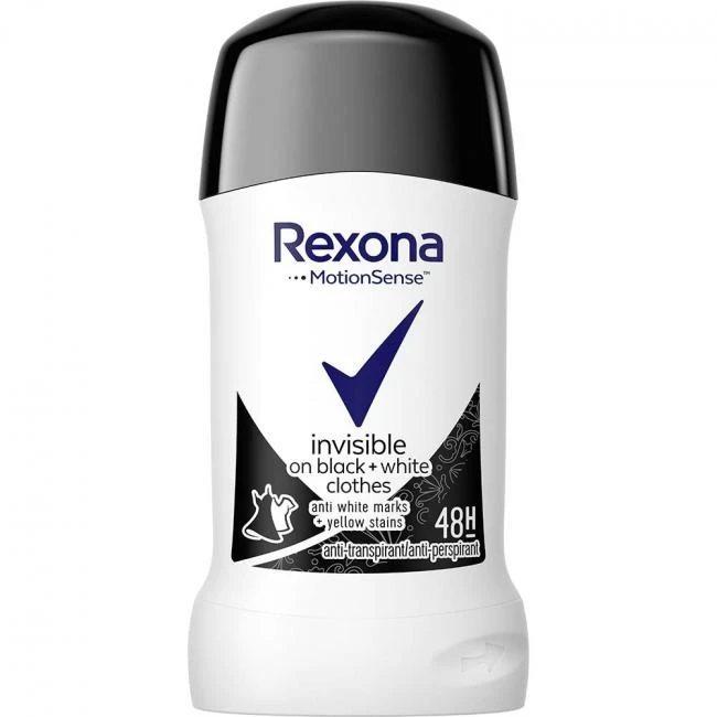 Антиперспірант-олівець невидима на чорному білому одязі Rexona, 50 мл