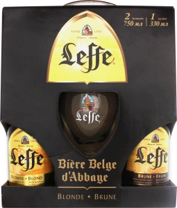 Набір Пиво світле Blond Leffe 2х0.75л + бокал 0.33 л, 1 шт