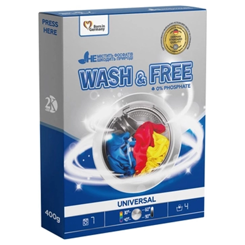 Безфосфатний пральний порошок Universal Wash&amp;Free 0,4 кг