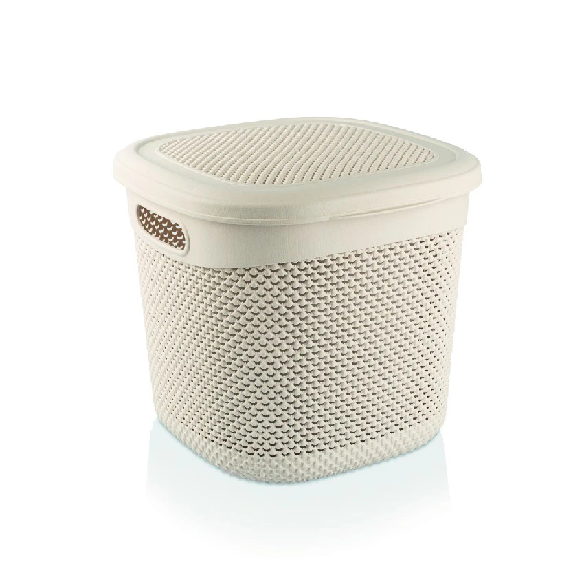 Корзина квадратна з кришкою, крем 36 л Knit Ucsan Plastik, 1 шт