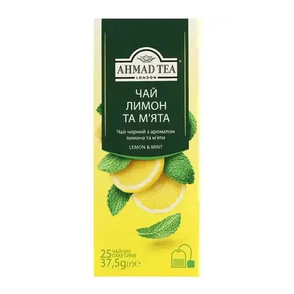 Чай чорний байховий дрібний з ароматом лимона та м&#039;яти Ahmad Tea, 1.5г*25 шт/уп.