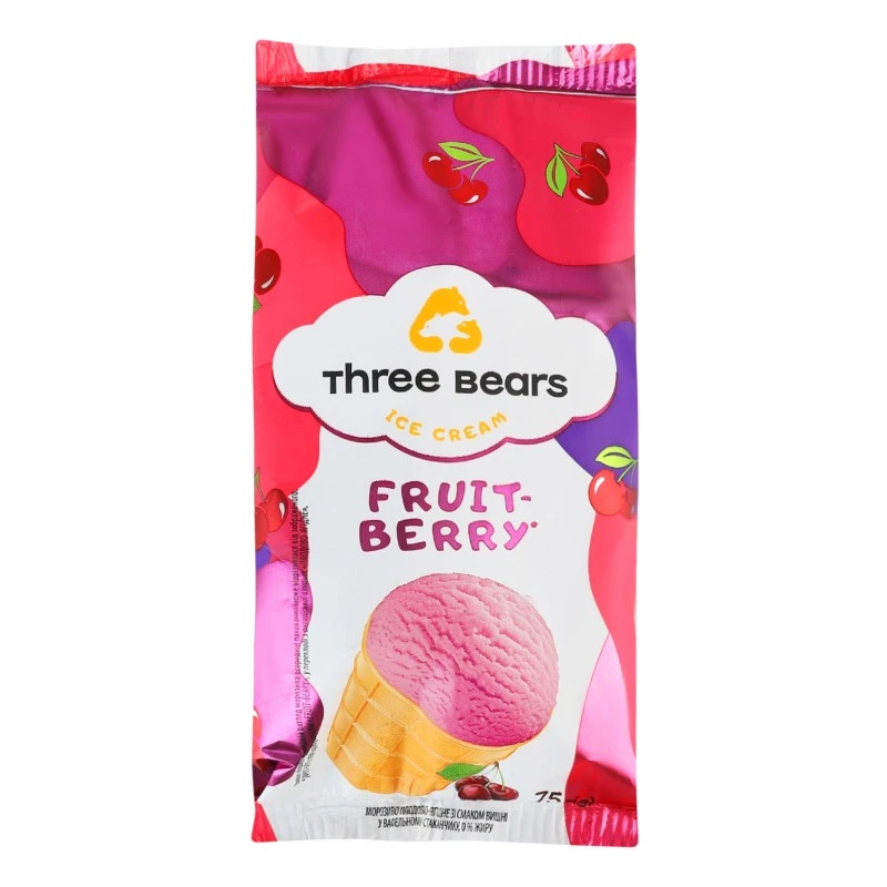 Морозиво 0% плодово-ягідне у вафельному стаканчику Fruit Berry Три Ведмеді, 75 г