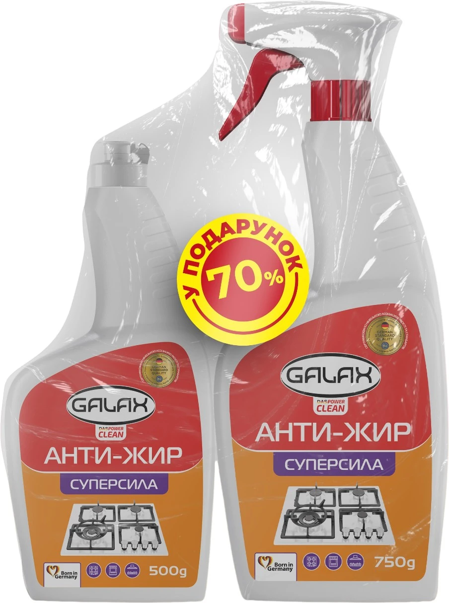 Засіб для видалення жиру з кухонних поверхонь Антижир Galax, 750г*2шт