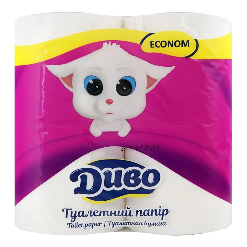 Туалетний папір 2-х шаровий Econom Диво, 4 шт/уп.