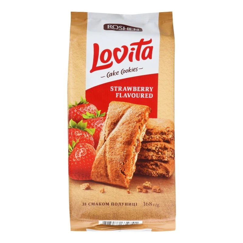 Печиво з полуничною начинкою Lovita Cake Cookies Roshen, 168 г
