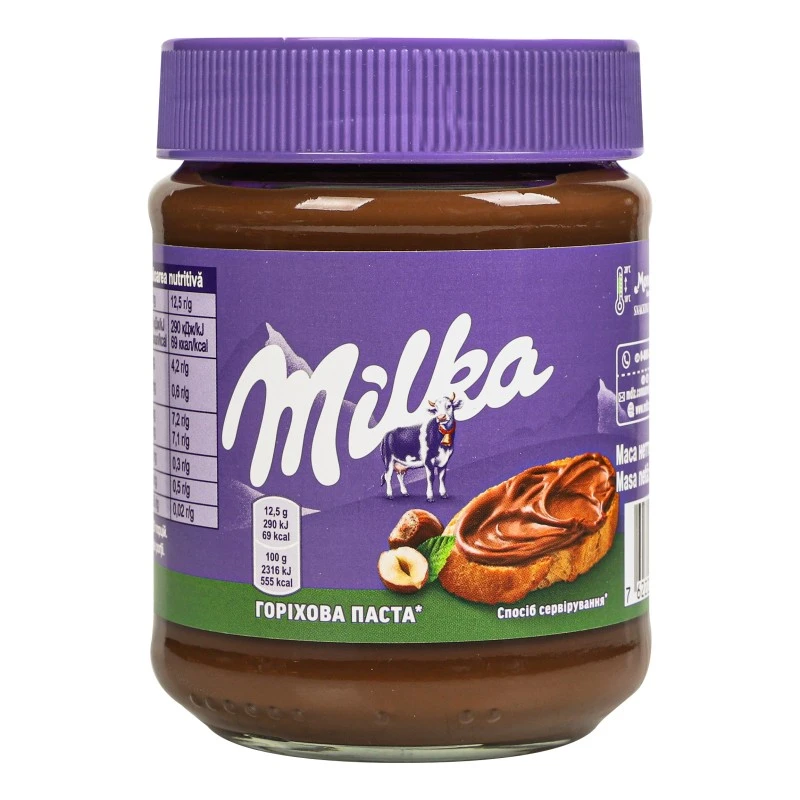 Паста горіхова з фундука з додаванням какао Milka, с/б 350г
