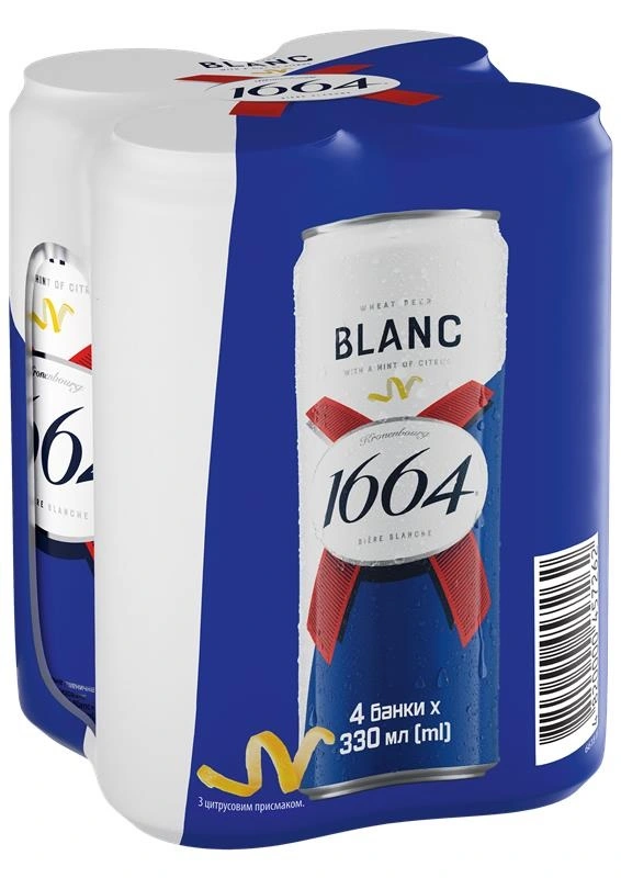 Пиво спеціальне світле Blanc ж/б Kronenbourg 1664, 4*0.33 л