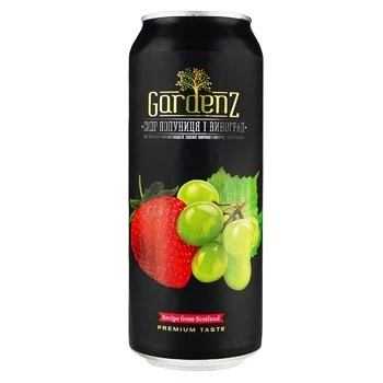 Сидр рожевий солодкий газований Полуниця і виноград ж/б Gardenz, 0.5 л