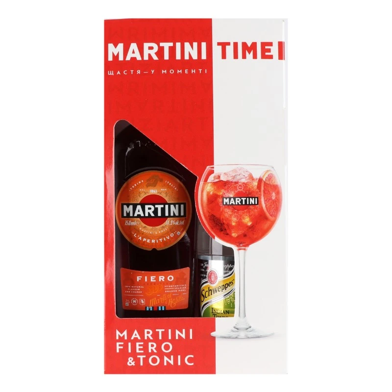 Набір Вермут червоний десертний Fiero Martini, 0.75 л+Напій б/а Indian Tonic Schweppes