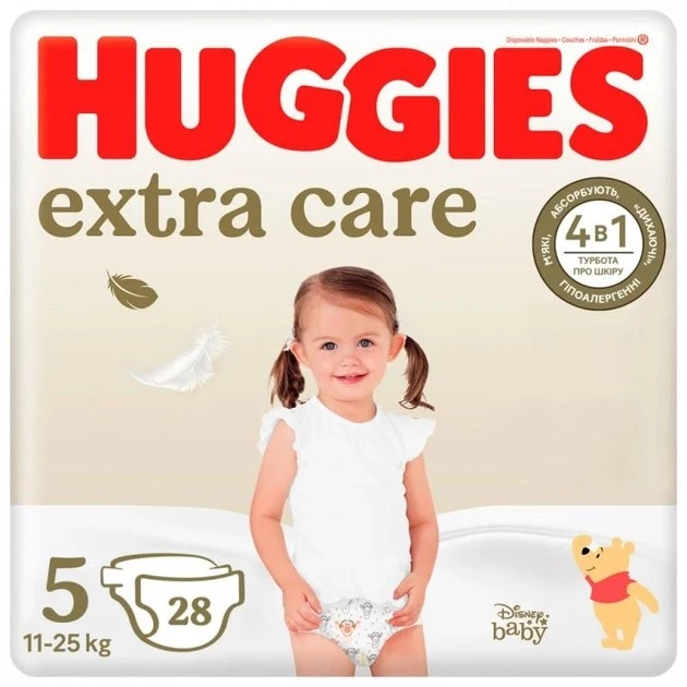 Підгузки для дітей 11-25 кг 5 Extra Care Huggies, 28 шт/уп.