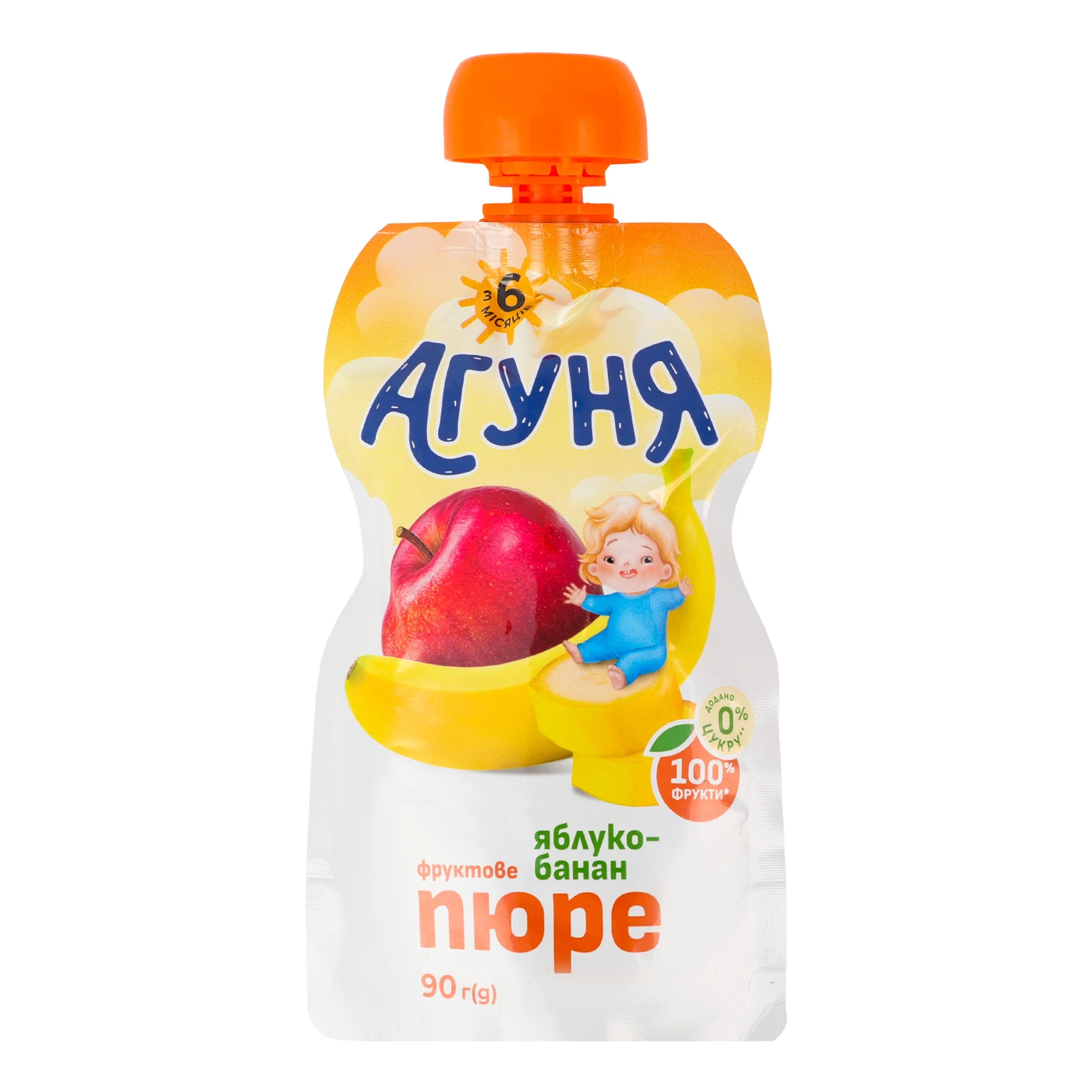 Пюре фруктове для дітей від 6міс гомогенізоване стерилізоване Яблуко-банан Агуня д/п 90г