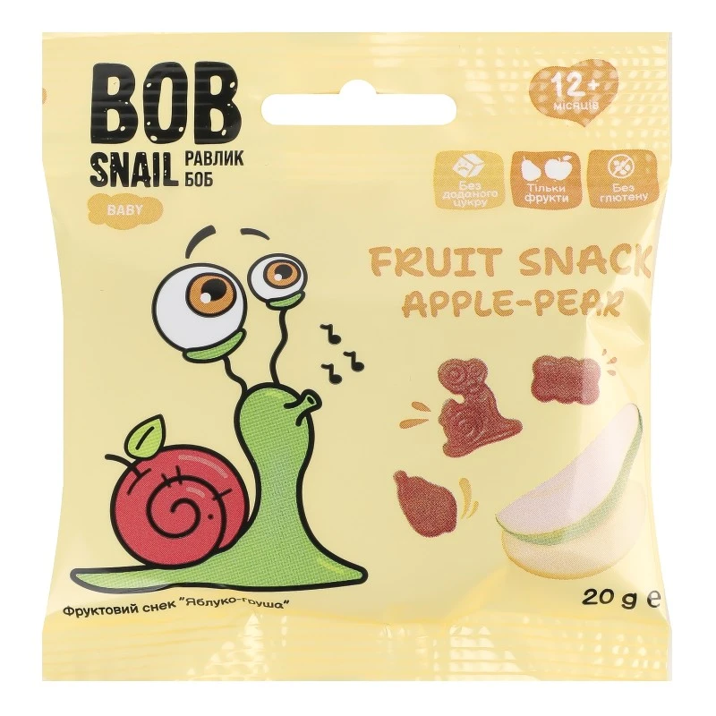 Снек фруктовіий  д/дитячого харчування з 12м Яблучно-грушевий Bob Snail , 20 г