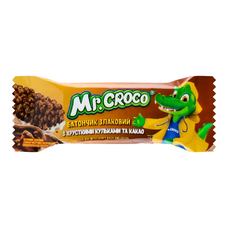 Батончик злаковий з хрусткими кульками та какао Mr. Croco, 20 г