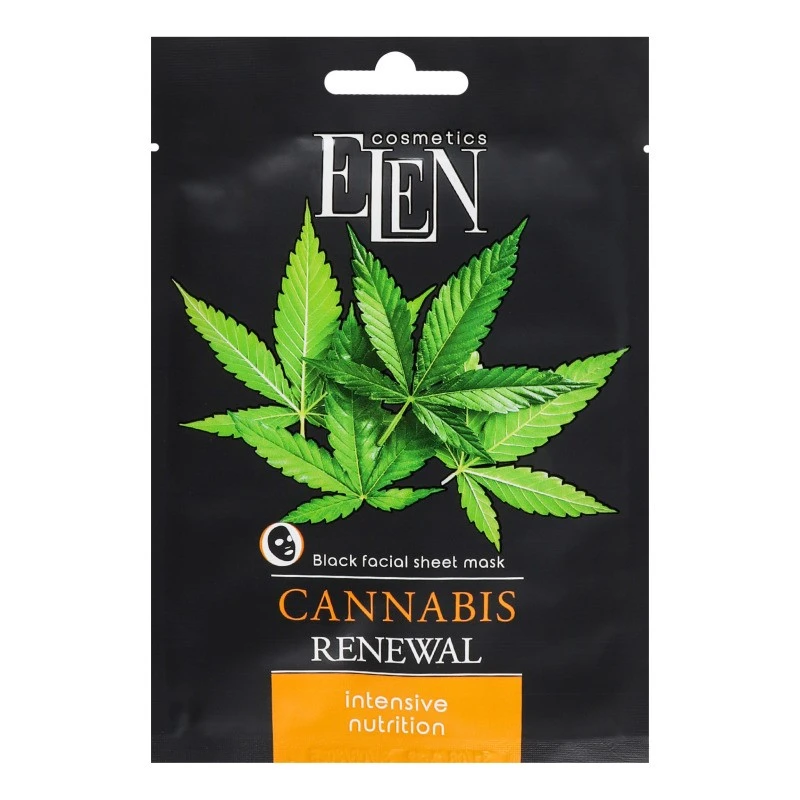 Маска для обличчя чорна тканинна Cannabis Renewal Elen Cosmetics, 25мл