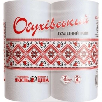Туалетний папір 2-х шаровий білий Обухівський, 4 шт/уп.