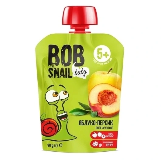 Пюре фруктове для дітей від 5міс Яблуко-персик Bob Snail д/п 90г