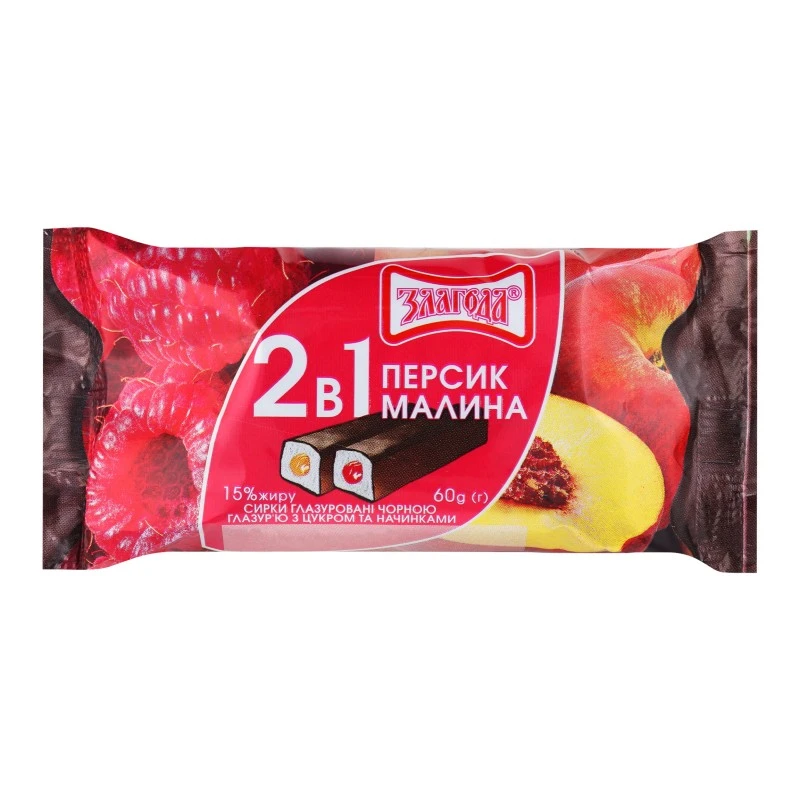 Сирок глазурований 15% 2в1 Персик-малина Злагода, 60 г