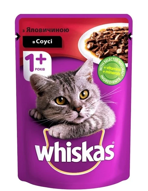 Корм для котів З яловичиною в соусі Whiskas, 85 г