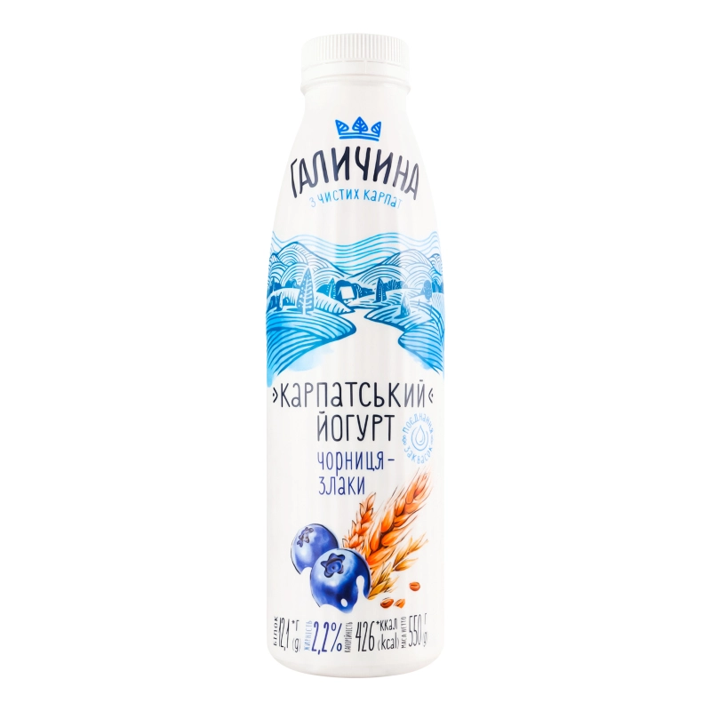 Йогурт 2.2% Чорниця-злаки Карпатський Галичина, 550 г