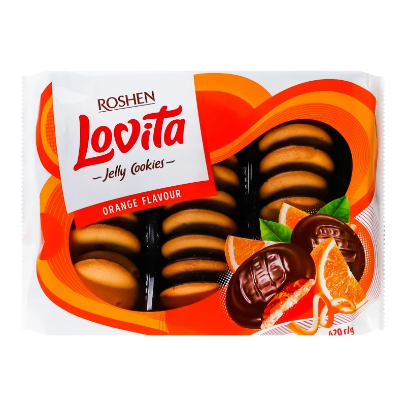 Печиво з желейною начинкою Orange Lovita Jelly Cookies Roshen, 420 г