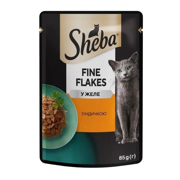 Корм консервований для дорослих котів З індичкою в желе Fine Flakes Sheba д/п 85г