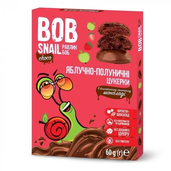Цукерки у шоколаді Яблуко-полуниця Bob Snail, 60 г