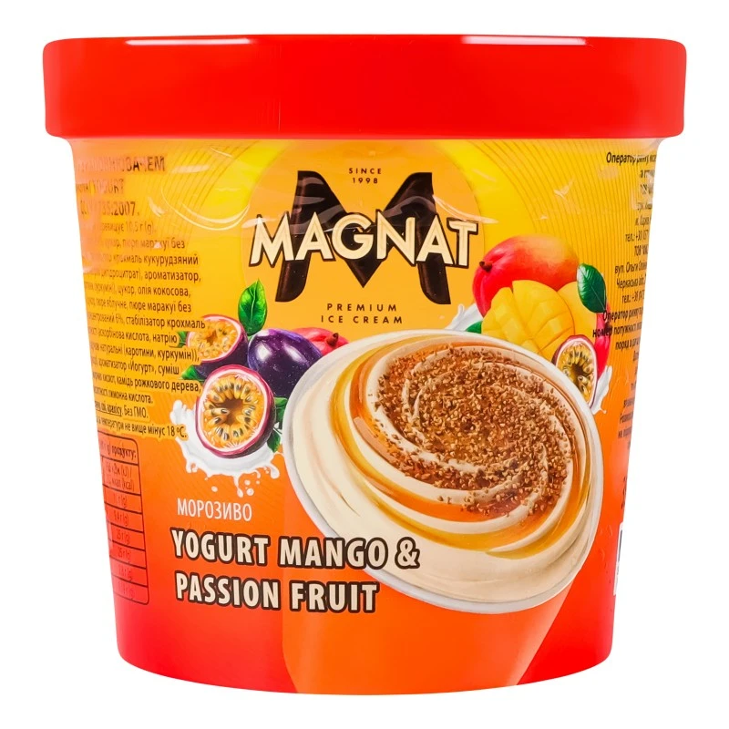 Морозиво зі смаком йогурту Манго-маракуя Magnat ст 350г
